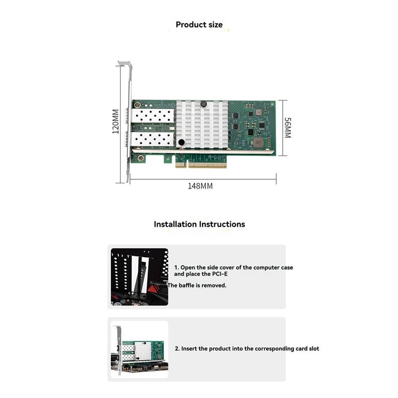 10Gb Sfp+ Pcie Network Card Dual Port - การ์ดเครือข่าย X520-DA1 10Gb SFP+ แบบสองพอร์ต PCI-E
