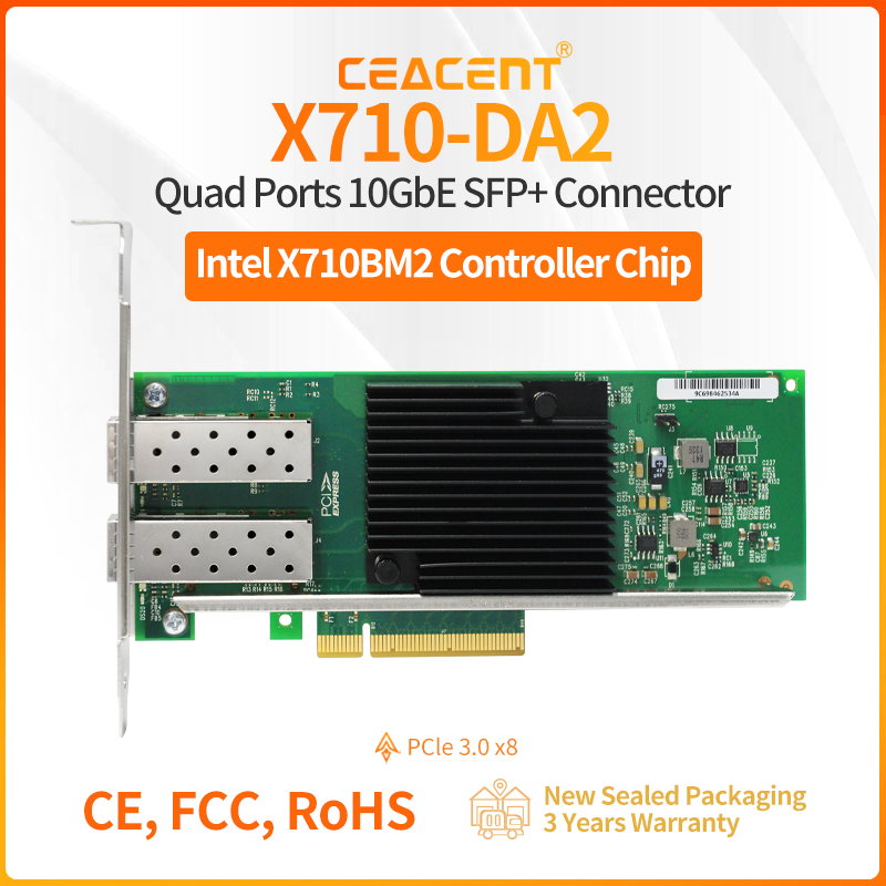 10Gb Sfp+ Pcie Network Card Dual Port - X710-DA2 ชิปเซ็ต Intel X710-BM2 10Gb/s NIC